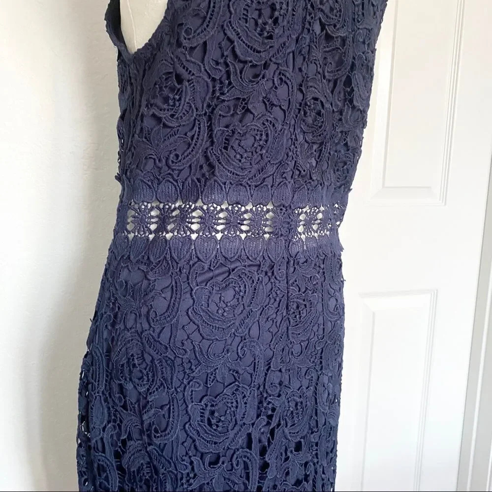 Mademoiselle Philip Marc Navy Blue Floral Lace Sleeveless Midriff Mini Dress - Picture 9 of 13